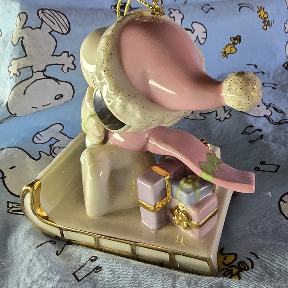 Lenox Snoopy Holiday Cheer Ornament - White, Pink, Gold - Picture 4 of 9